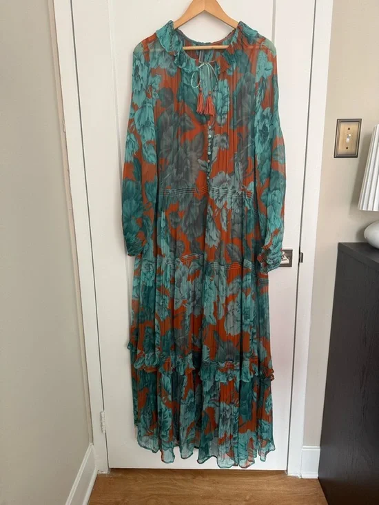 by Anthropology - The Marais Printed Tiered Maxi Dress - Brown Teal Floral - Picture 4 of 16